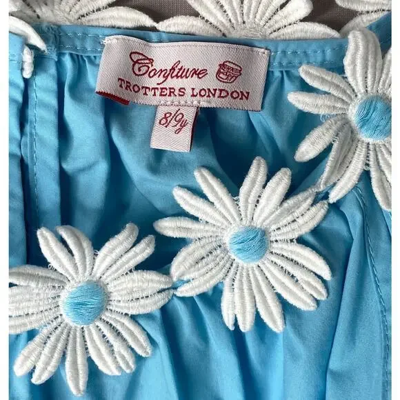 Confiture Girls 8-9 Yr (7?) Blue Floral Daisy Neckline Sleeveless Dress